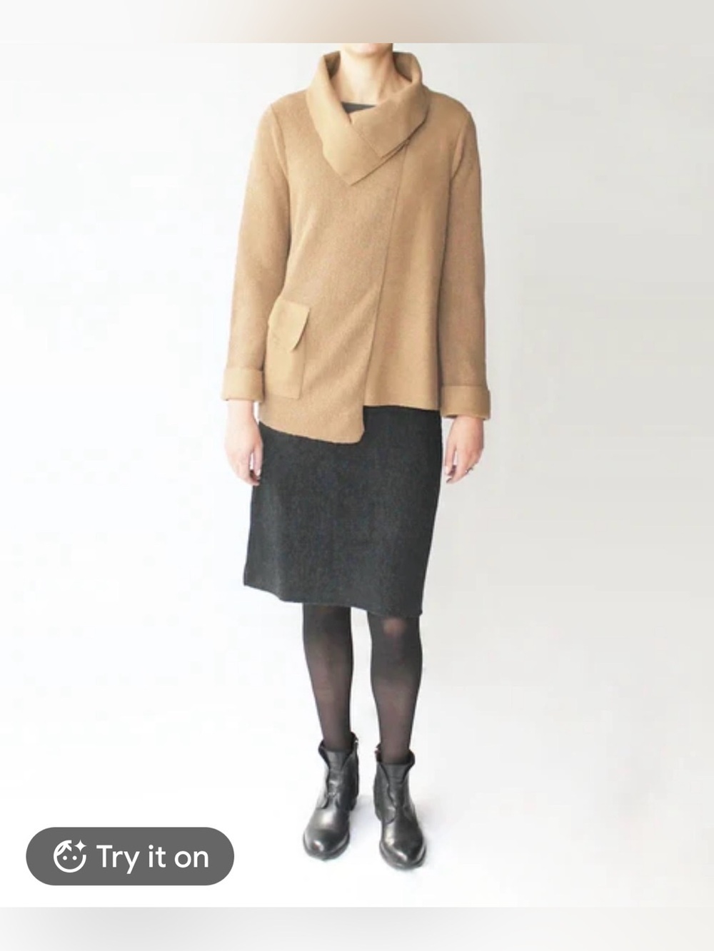 Betond Threads Camel Shawl-Collar Women’s Sweater Jacket Large